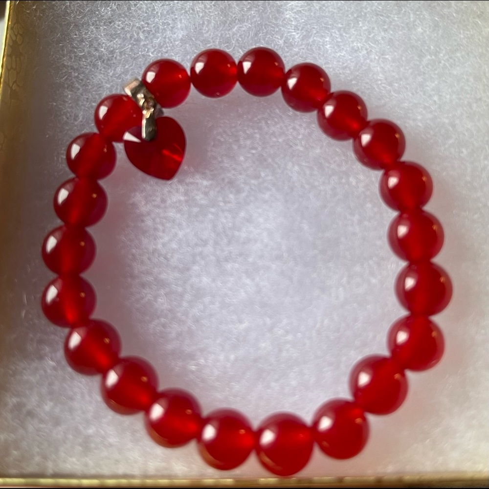 Real red jade & crystal heart charm bracelet ❤️